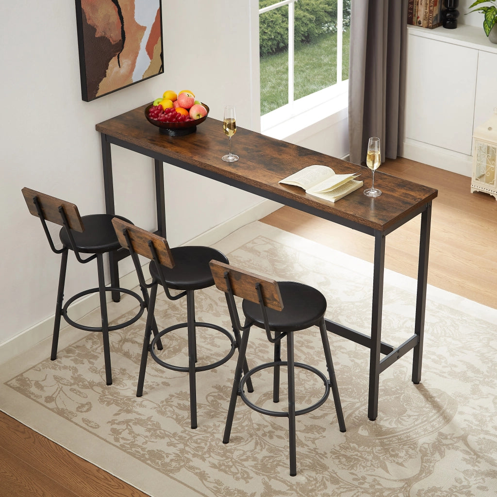 TAVOLO BAR 160x40 cm con 3 sgabelli, marrone rustico e nero