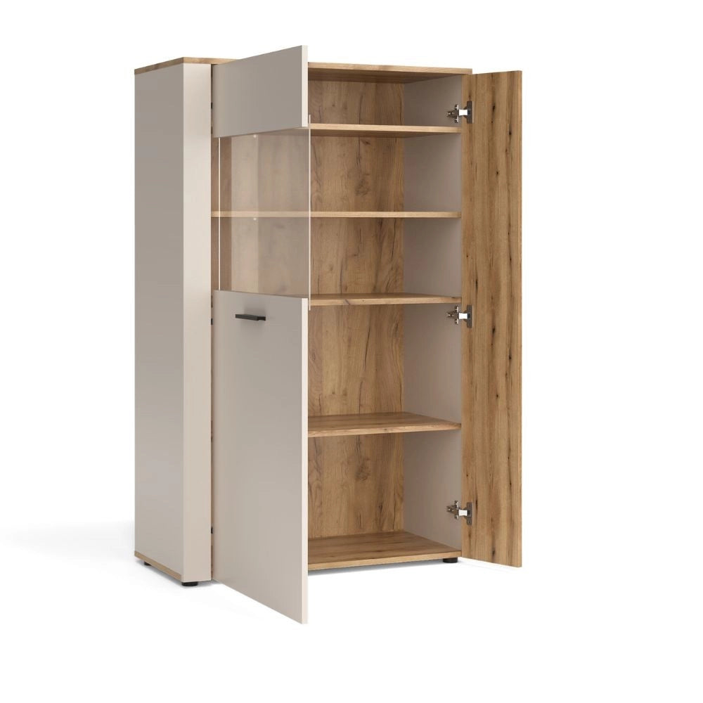 Vetrina con anta a listelli verticali Frezo06 cashmere e rovere evoque 90x42x146H