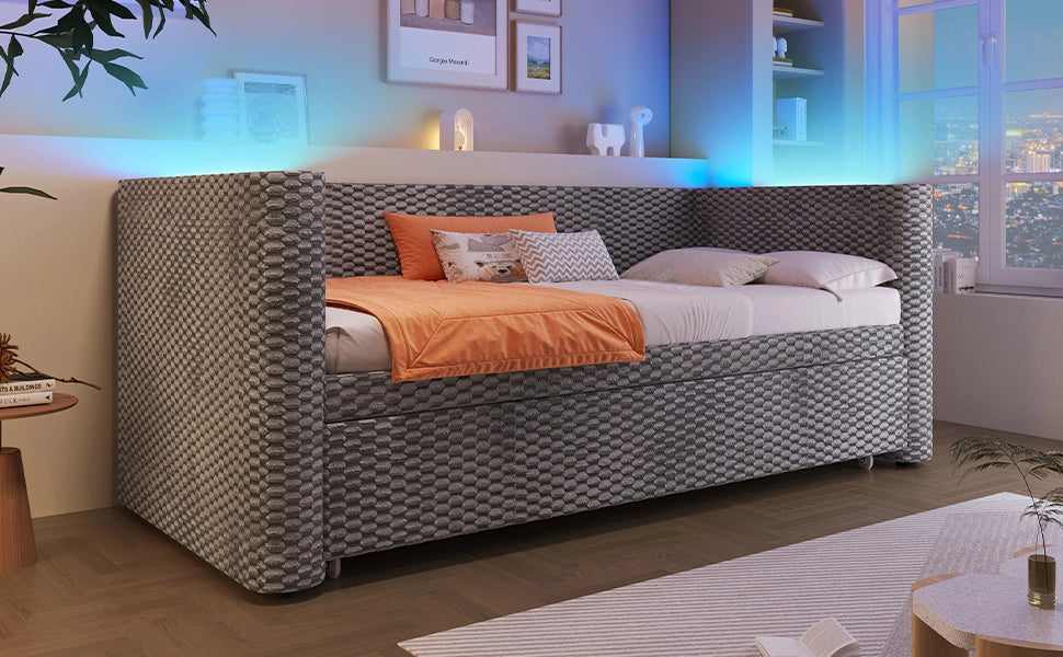 DESMIU Divano letto 90 × 200 cm 2 posti con LED, 180 × 200 cm, senza materasso, in velluto, grigio
