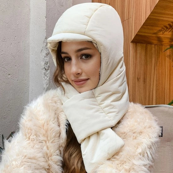Scialle per donna con cappuccio e cordino regolabile | Calore esterno invernale beige | Tessuto soffice e design semplice
