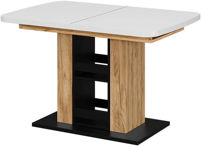tavolo da pranzo allungabile Fenaro, Rovere bianco/dorato, 120 x 80 cm, allungabile con estrazione sincronizzata per lunghezza tavolo variabile