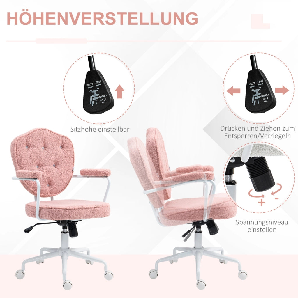 Sedia da ufficio rosa girevole e regolabile