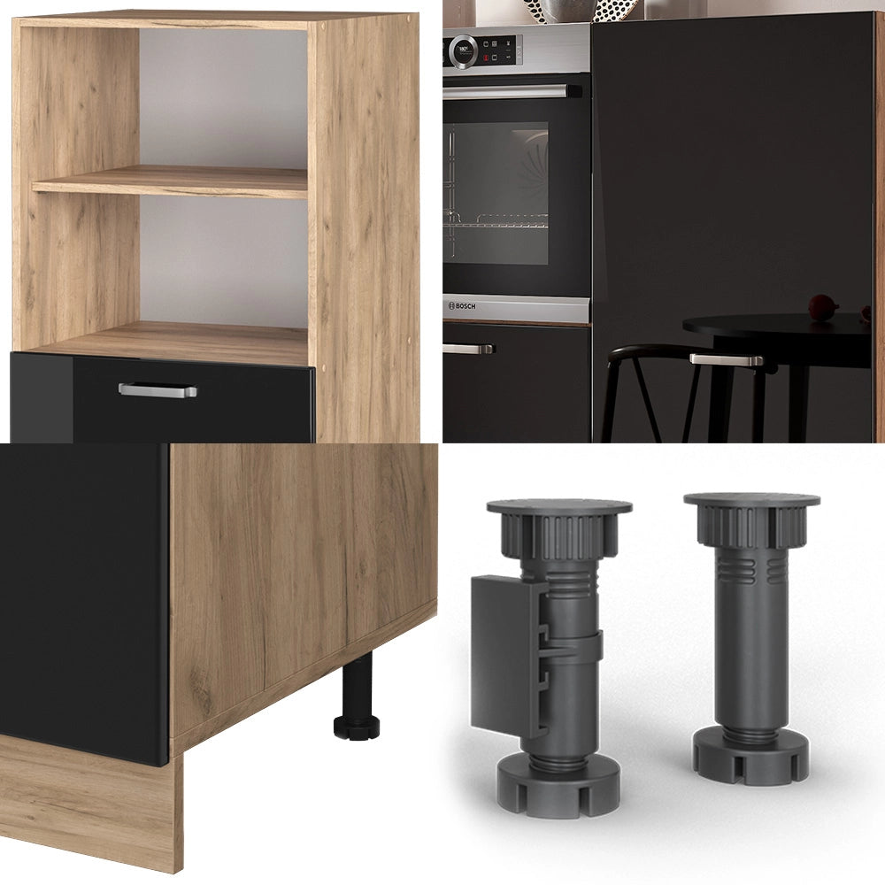 Cucine componibili piccole R-Line Nero lucido/Rovere dorato 180 cm senza piano di lavoro Vicco
