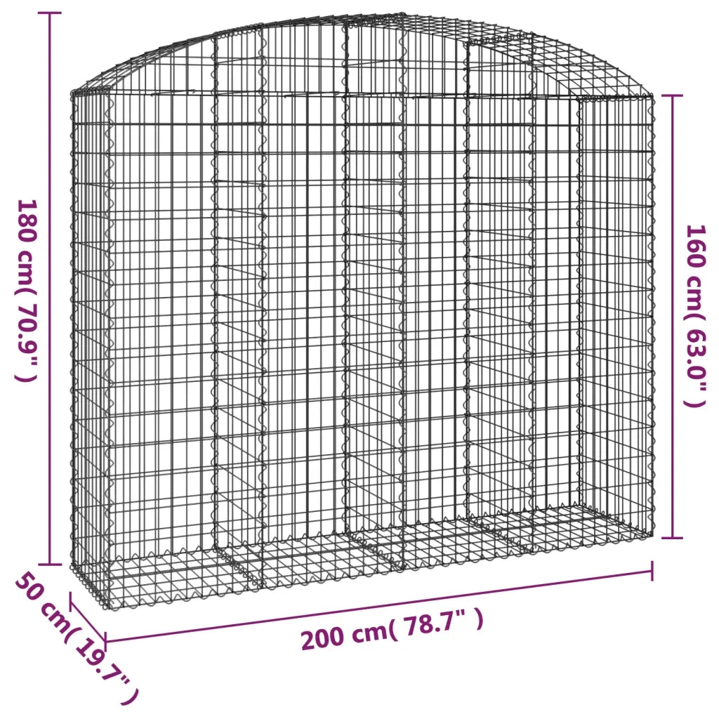 Cesto Gabbione ad Arco 200x50x160/180 cm Ferro Zincato 153478
