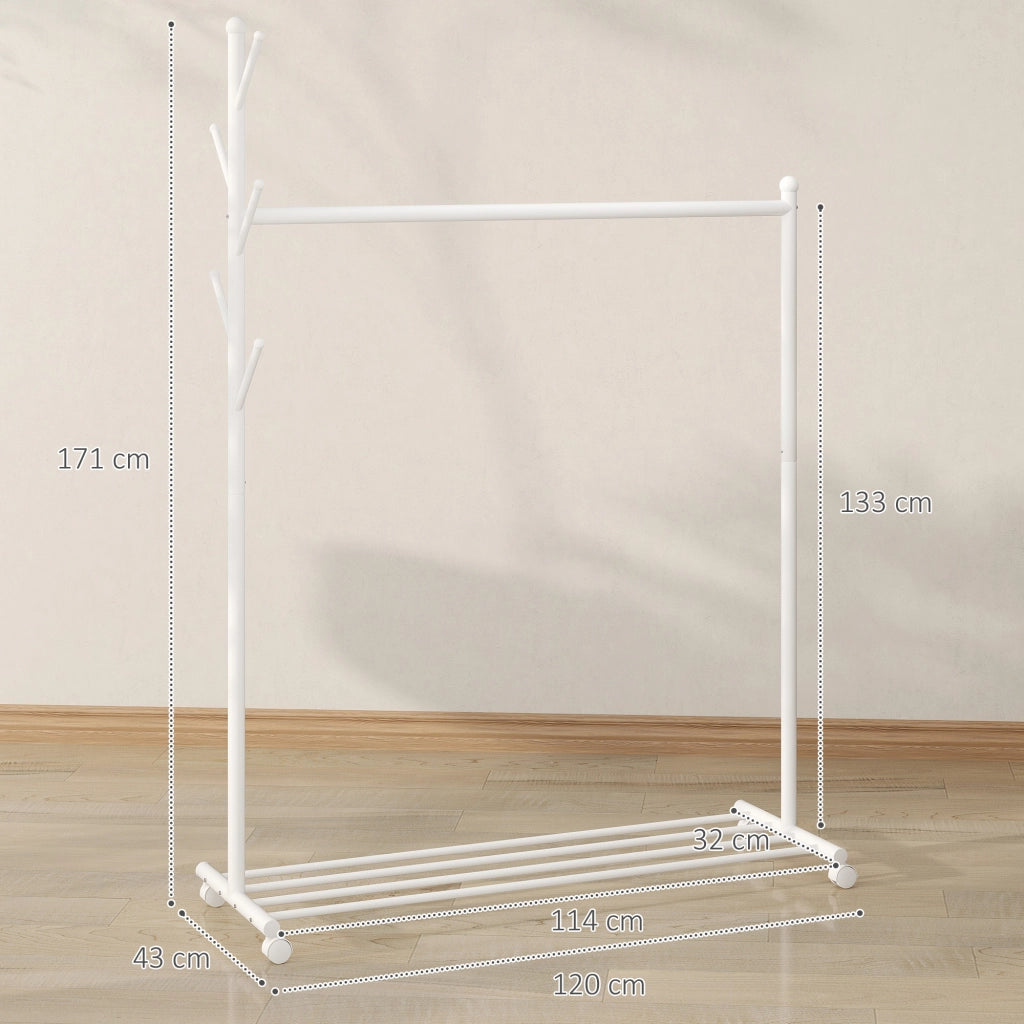 Appendiabiti con rotelle 5 ganci e ripiano ¨C zephmum ¨C 120x43x171 cm bianco