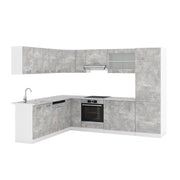 Cucina angolare completa R-Line Calcestruzzo/Bianco 287 x 227 cm senza piano di lavoro Vicco