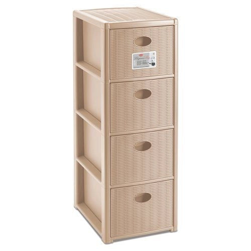 Stefanplast 30308 Elegance Slim Cassettiera 4 cassetti in polipropilene effetto rattan 30x40x80 cm colore Cashmere