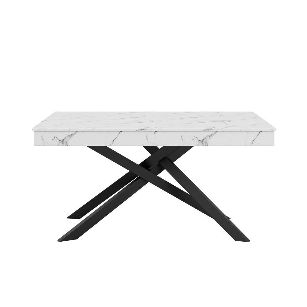 Tavolo da pranzo allungabile per 6-8 persone con piano spesso e gambe incrociate in MDF bianco per interni moderni