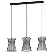 Lampadario A Sospensione Moderno Maseta Acciaio Nero Vetro 3 Luci E27