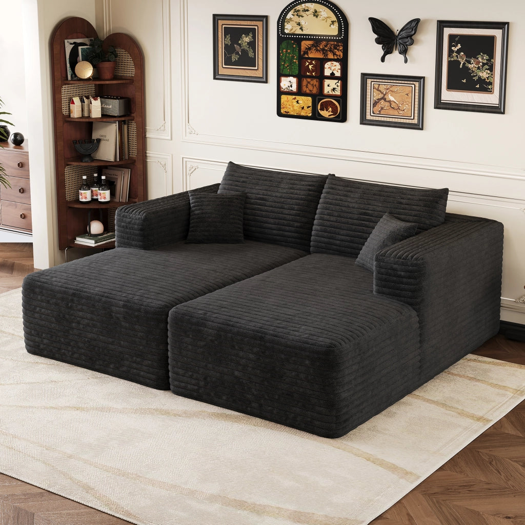 Divano modulare in tessuto effetto velluto a coste 180x151 cm nero