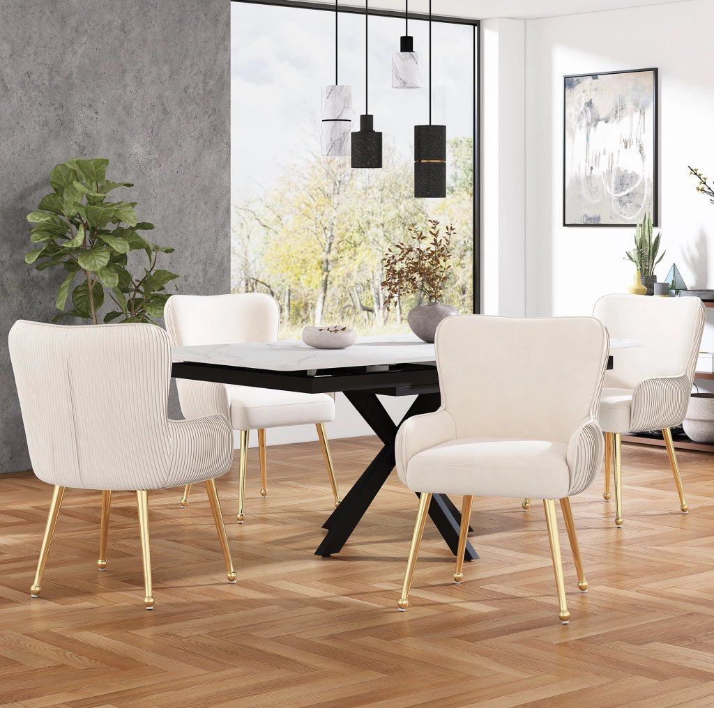 Set 2 sedie in velluto beige e oro con braccioli e supporto lombare