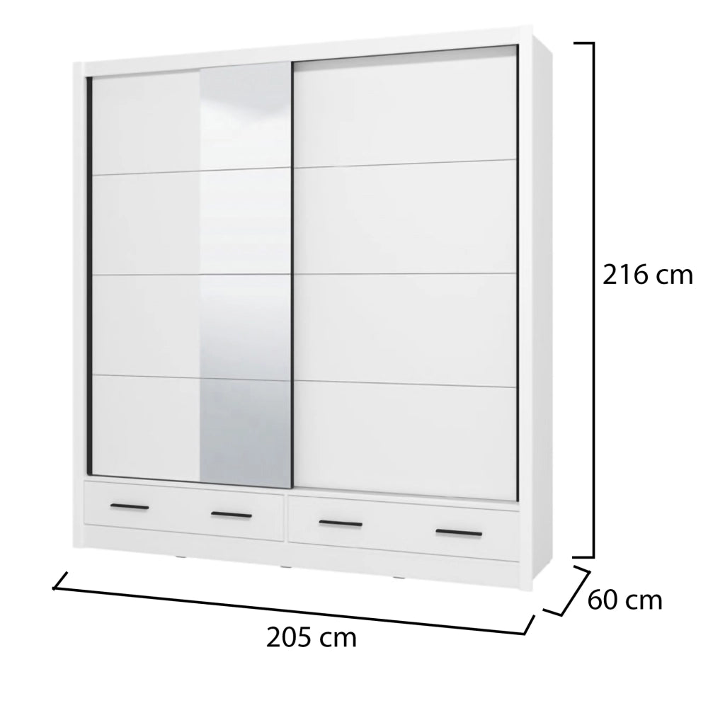 Armadio Camera da Letto Copala, Guardaroba 2 Ante 4 Ripiani, 205x216h cm Bianco Opaco