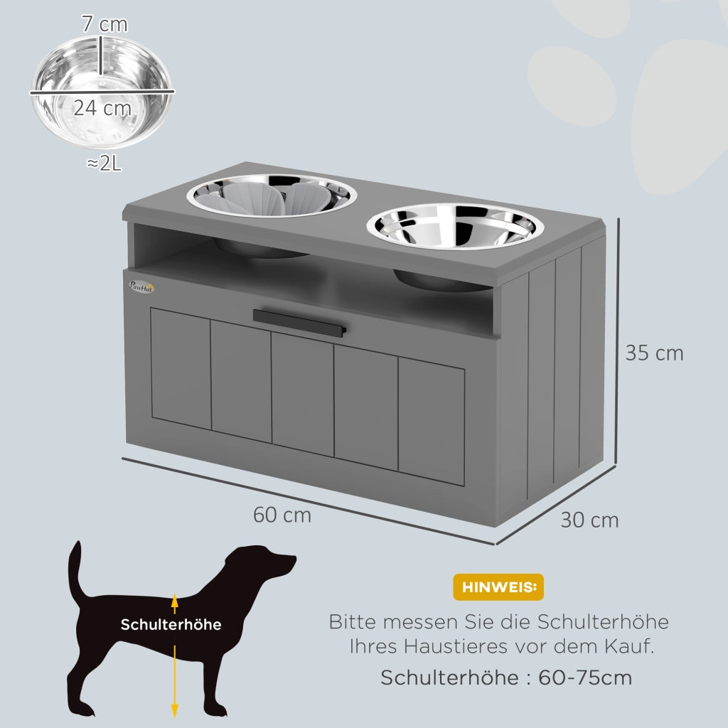 Mangiatoia rialzata per cani con 2 ciotole in acciaio inox, vano contenitore e tappetino anti-ingozzamento