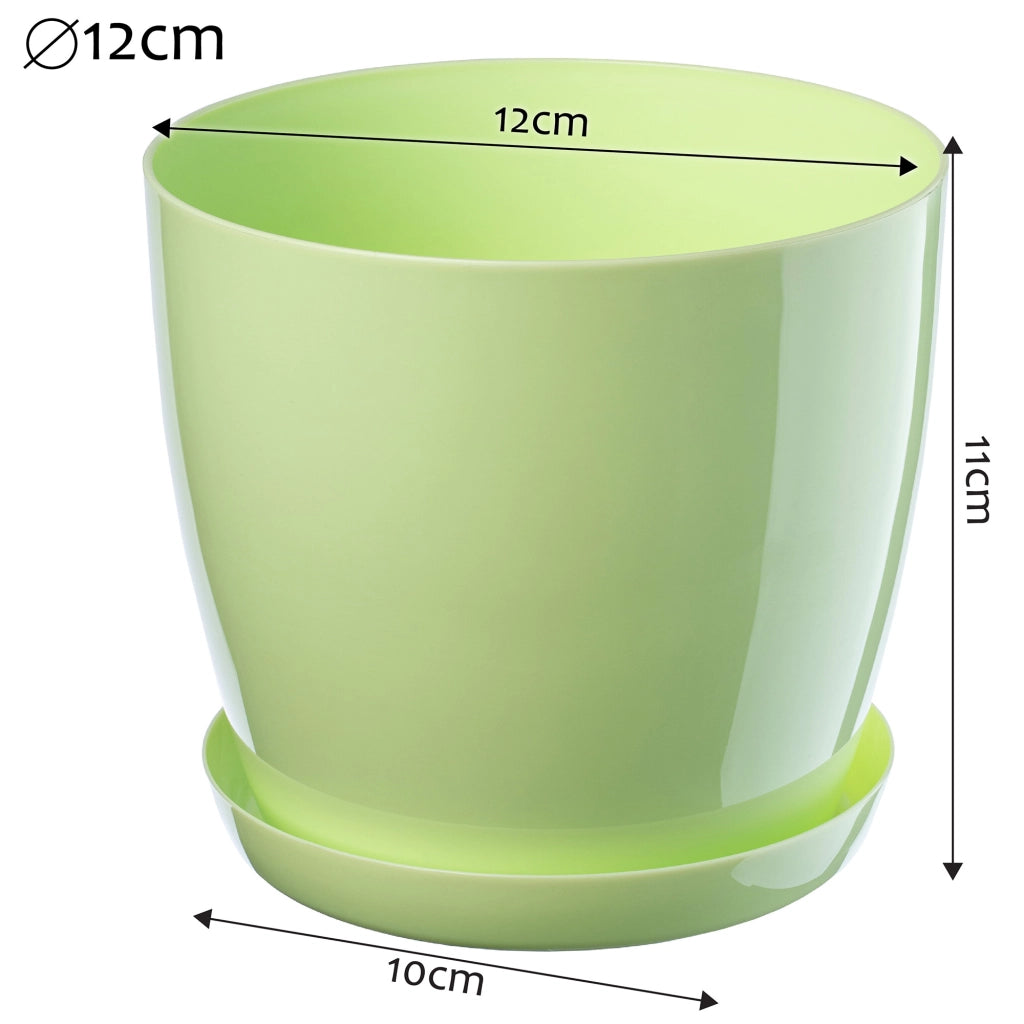 Vaso da fiori KADAX con sottovaso e coperchio in plastica, 12 cm, verde.