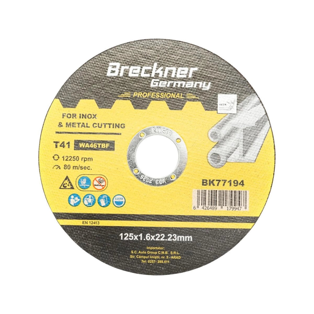 10 Dischi da Taglio T41 125x1.6x22mm Acciaio INOX Ferro Metallo Disco Flessibili per Smerigliatrice Angolare Mola Taglio Breckner Germany