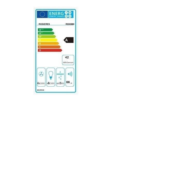 Cappa decorativa ROSIeRES RDX6MX - L 60 cm - Acciaio inox - 66 dB - 4 velocità - Classe A - Illuminazione LED
