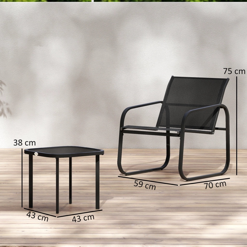 Set Bistrot Giardino 3 Pezzi ¨C Zephmum ¨C Nero, Metallo, Vetro