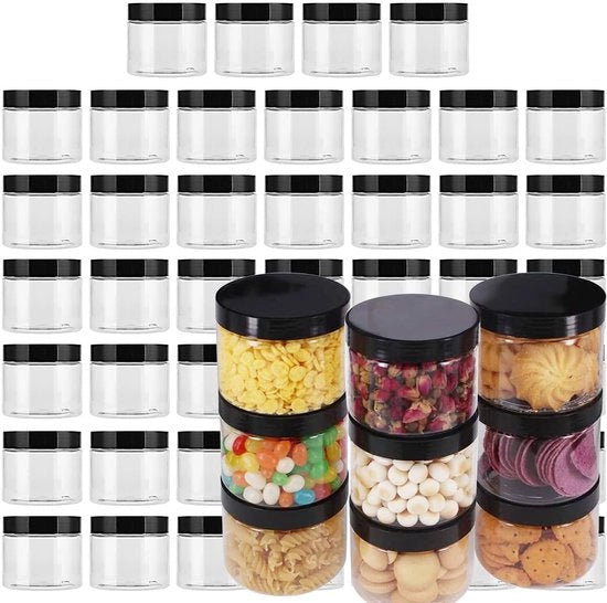 Contenitori di plastica trasparenti - 46 pezzi 120 ml - Sostenibili e di grado alimentare - Bianchi - Contenitori di archiviazione multifunzionali