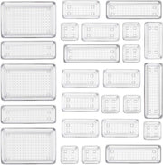 Pacchetto da 25 organizzatori di cassetta trasparente con organizzatore di trucco in 4 misure, organizzatore antiscivolo trasparente per bagno, cosmetici, comodino, cucina, ufficio