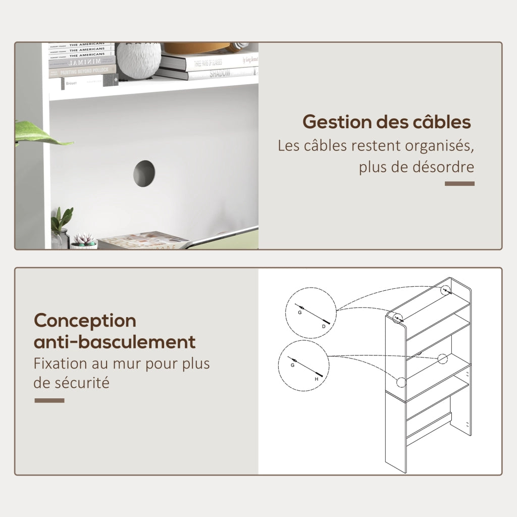Scrivania computer con scaffale ¨C zephmum ¨C 80x69x155 cm bianco