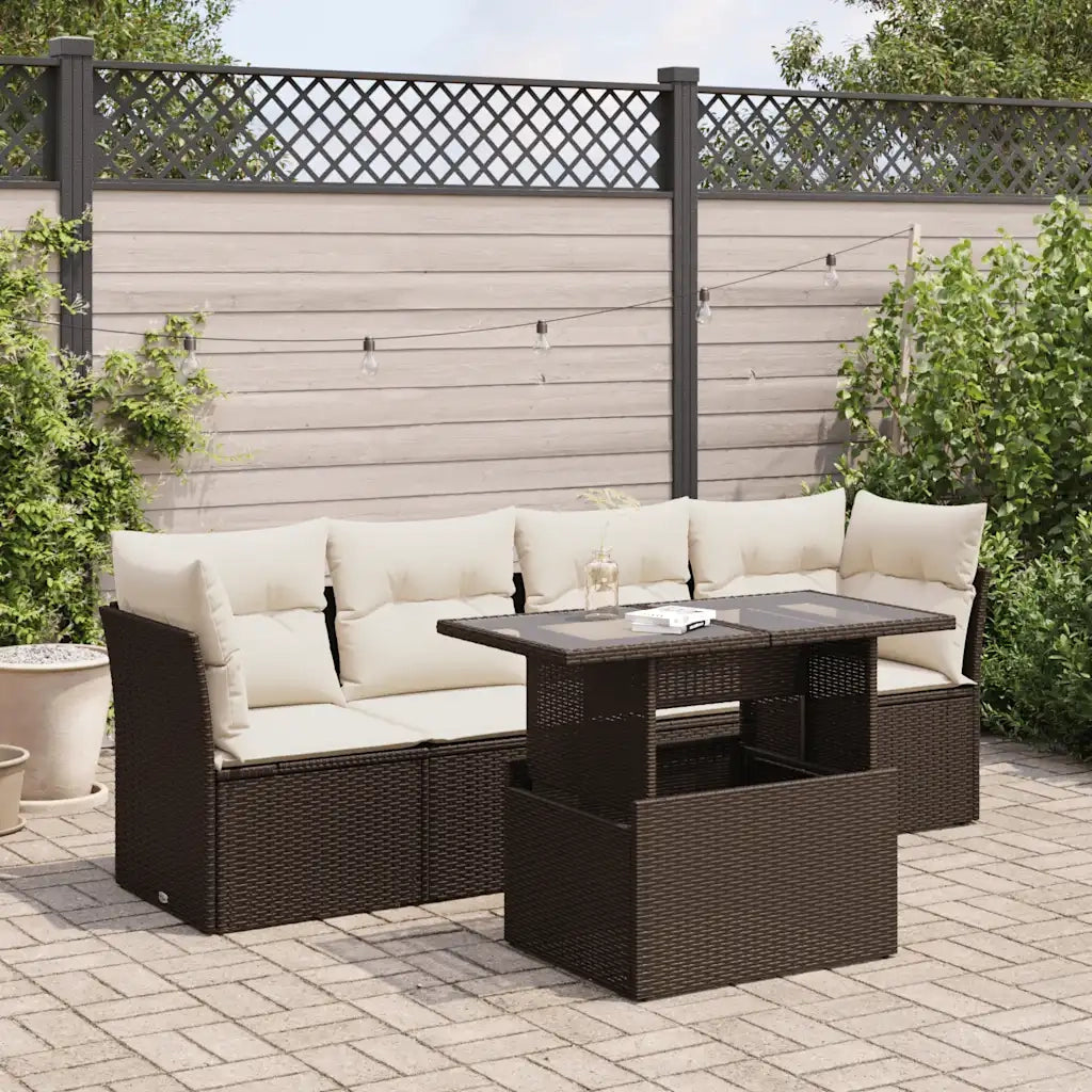 Set Divano da Giardino 5 pz con Cuscini Marrone in Polyrattan 3326094