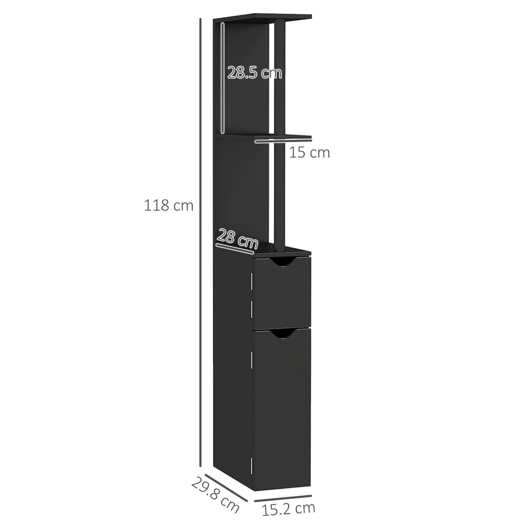Mobile a Colonna da Bagno Salvaspazio 2 Ripiani e 2 Armadietti 15,2x29,8x118 cm Nero e Oro