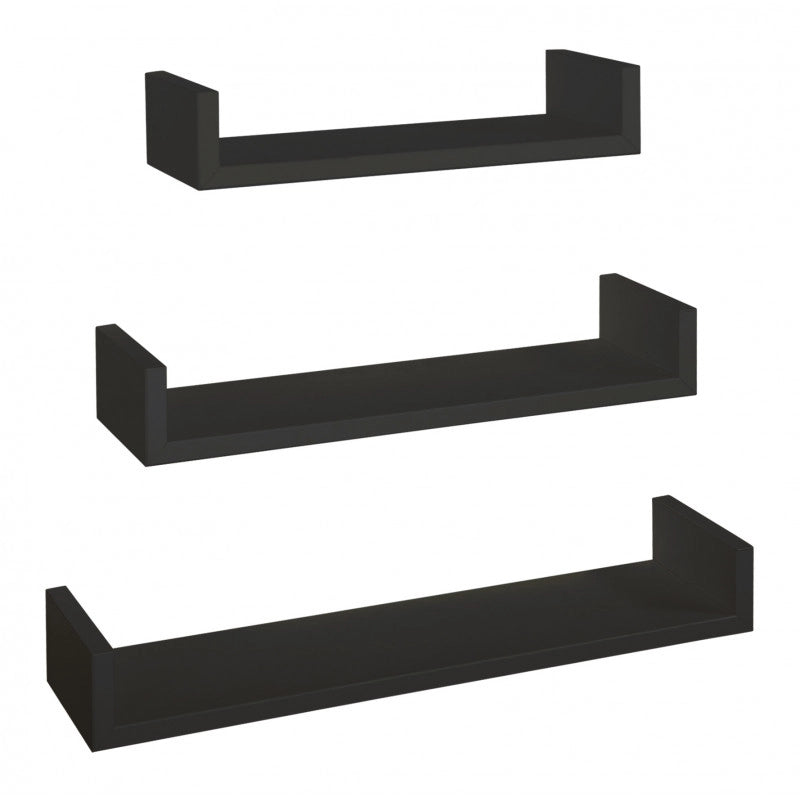 Set di 3 Mensole da Muro, Mensole Muro Design, Mensola da Parete, Nero, 60x8 p15,5 cm, 50x8 p15,5 cm e 40x8 p15,5 cm - Calamita