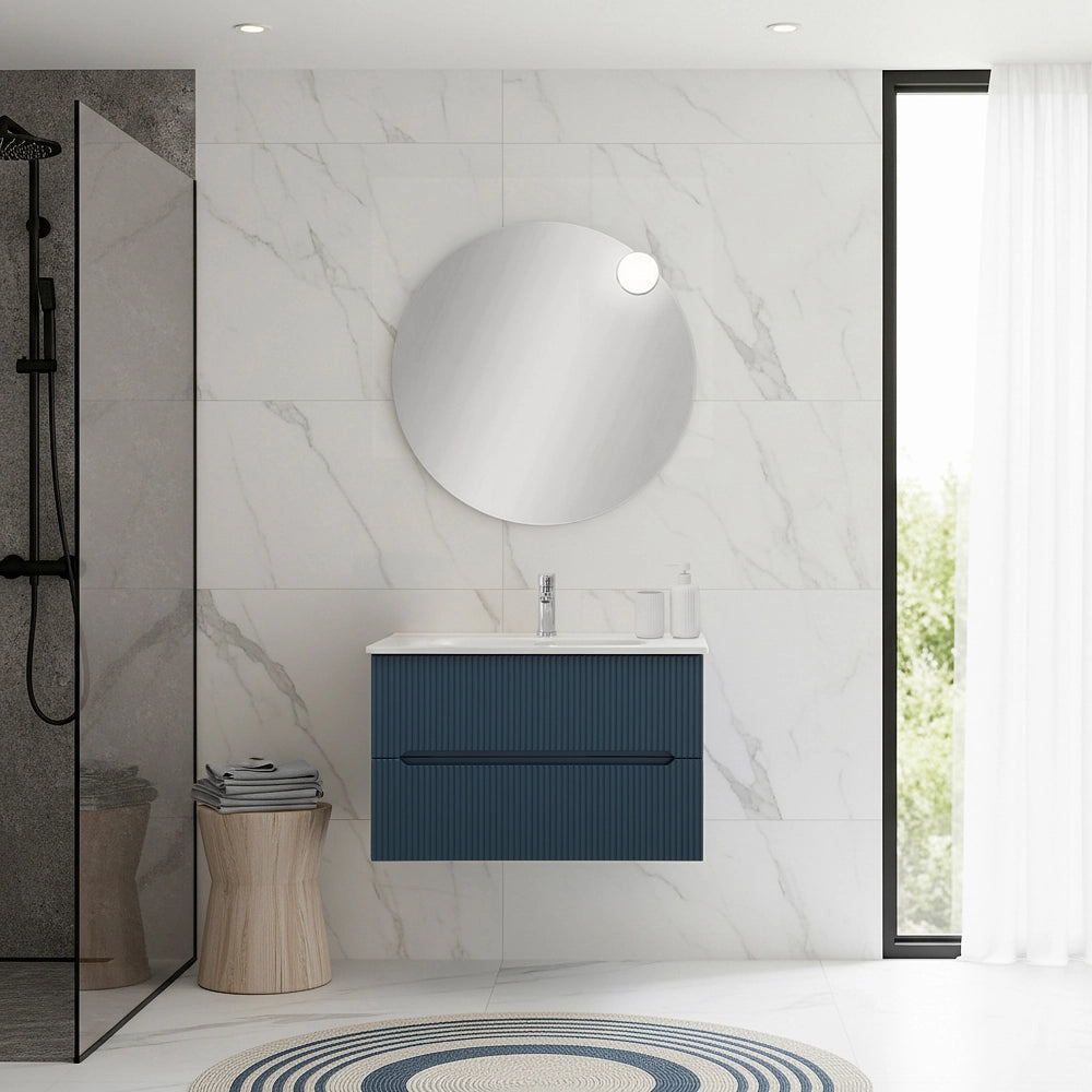 Mobile bagno sospeso 80 cm blu petrolio cannettato Bali