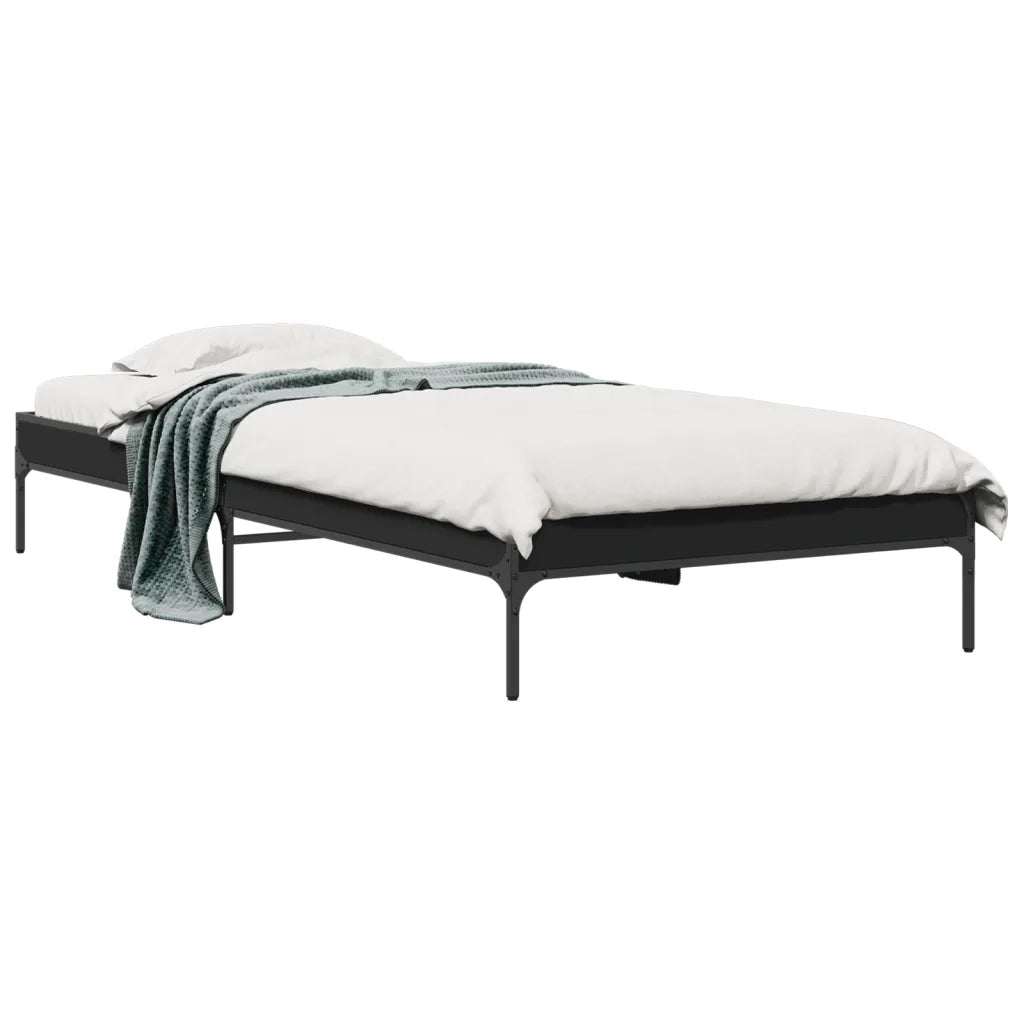 Letto singolo | Letto per adulti | Giroletto Nero 90x200 cm in Legno Multistrato e Metallo
