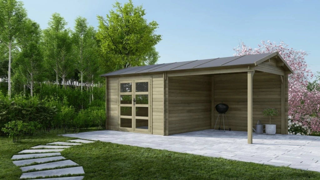 Casetta da giardino in legno - 17.4m2 - 5.79x3m - impregnata - 28mm - colore: verde - DOM718 - ALTANKA