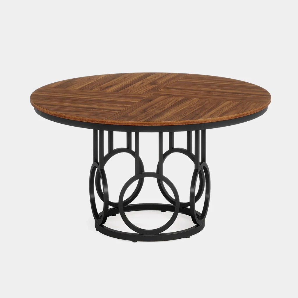 Tavolo rotondo da pranzo moderno classico in MDF e metallo, 120×120×75 cm, nero e marrone
