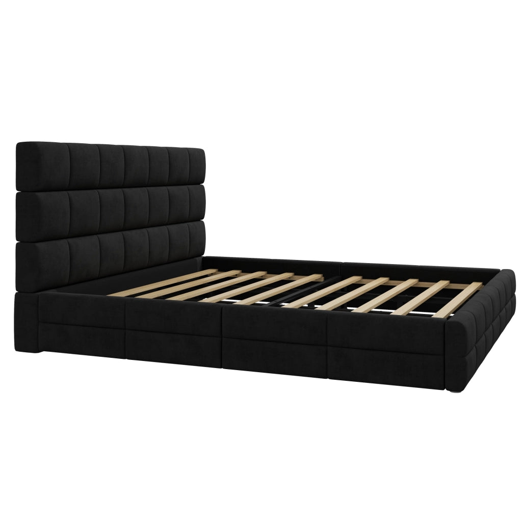 LETTO imbottito 180x200 cm in velluto nero con testiera