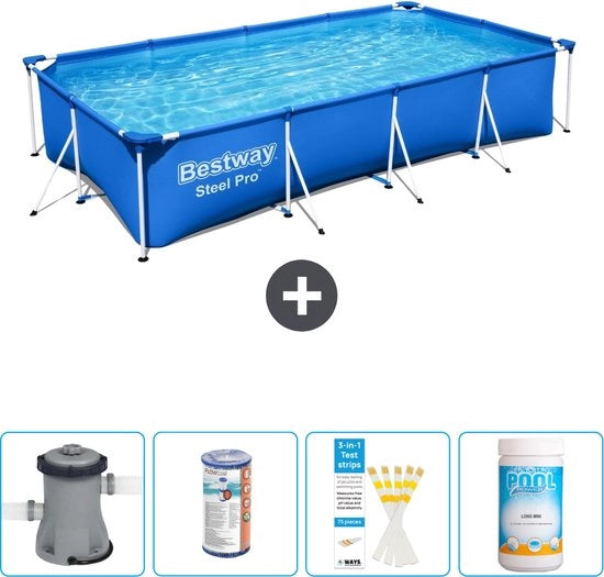 Piscina in Acciaio Reclinata - 400 x 211 x 81 cm - Blu - Inclusa Pompatura Filtro - Testine - Cloro