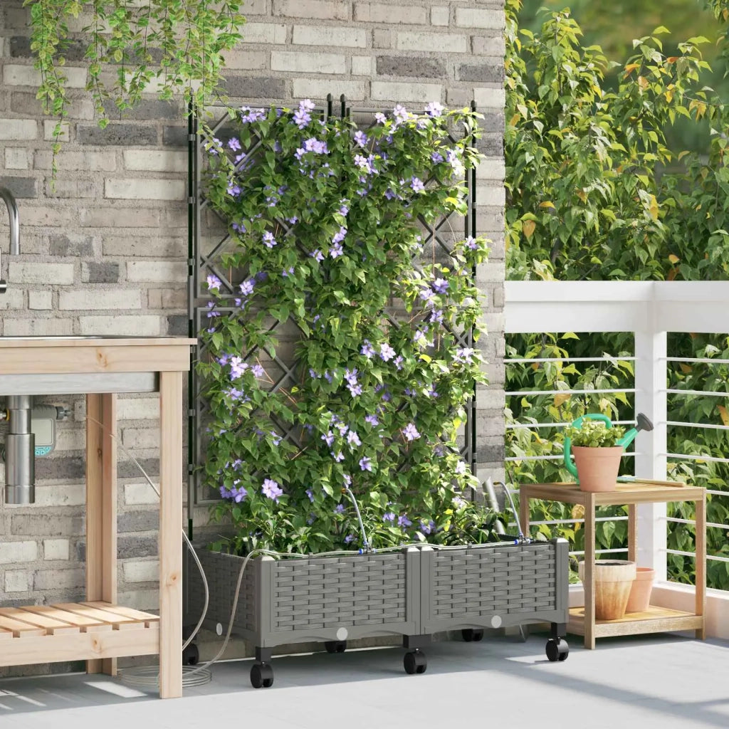 Vaso da Giardino con Irrigazione e Ruote 2 pz Grigio Chiaro PP 3423002