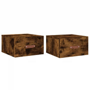 Set di 2 Comodini | Armadio da Notte | Mobiletto da notte a Muro Rovere Fumo 35x35x20 cm