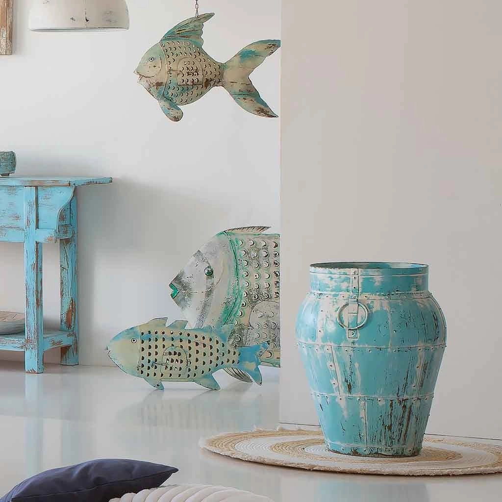 Vaso in metallo invecchiato blu 45x45x60h cm