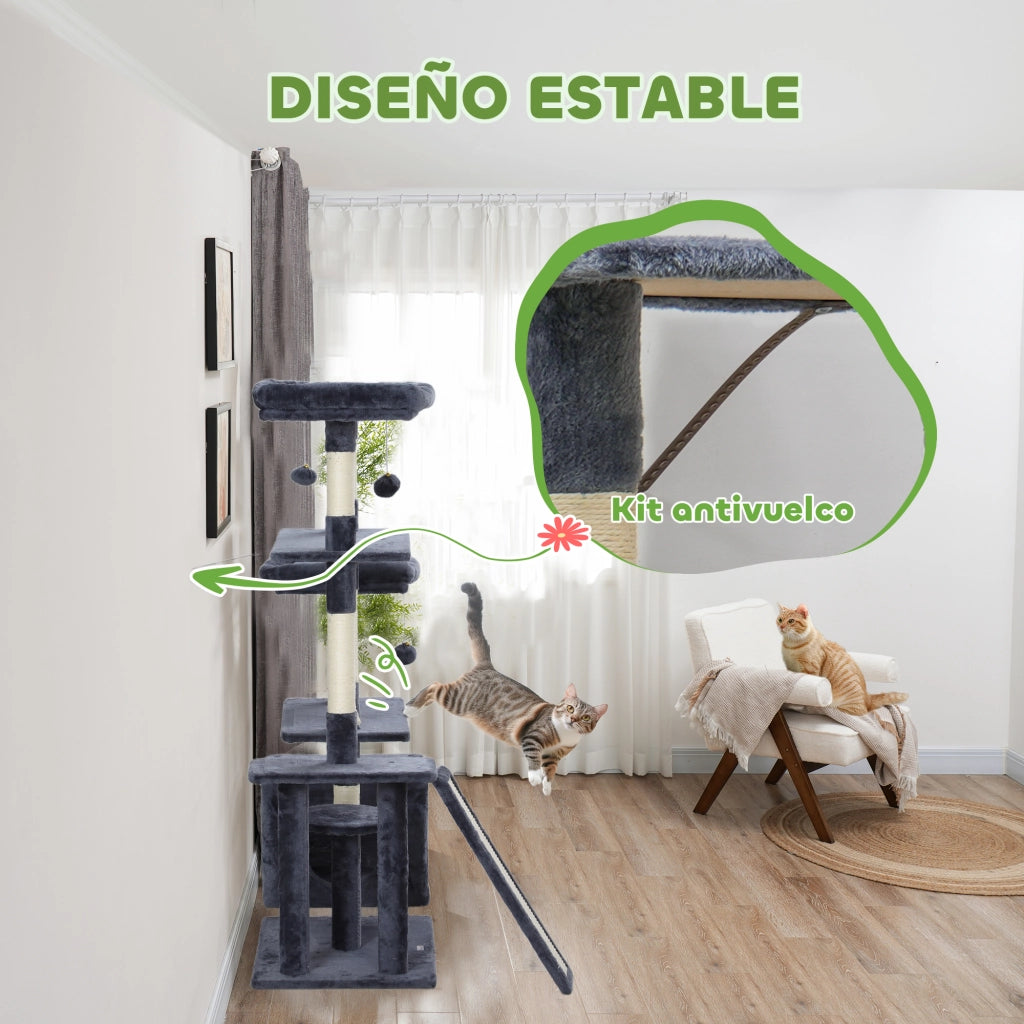Torre per Gatti con Piattaforme e Posti in Sisal ¨C zephmum ¨C Grigio Scuro 134 cm