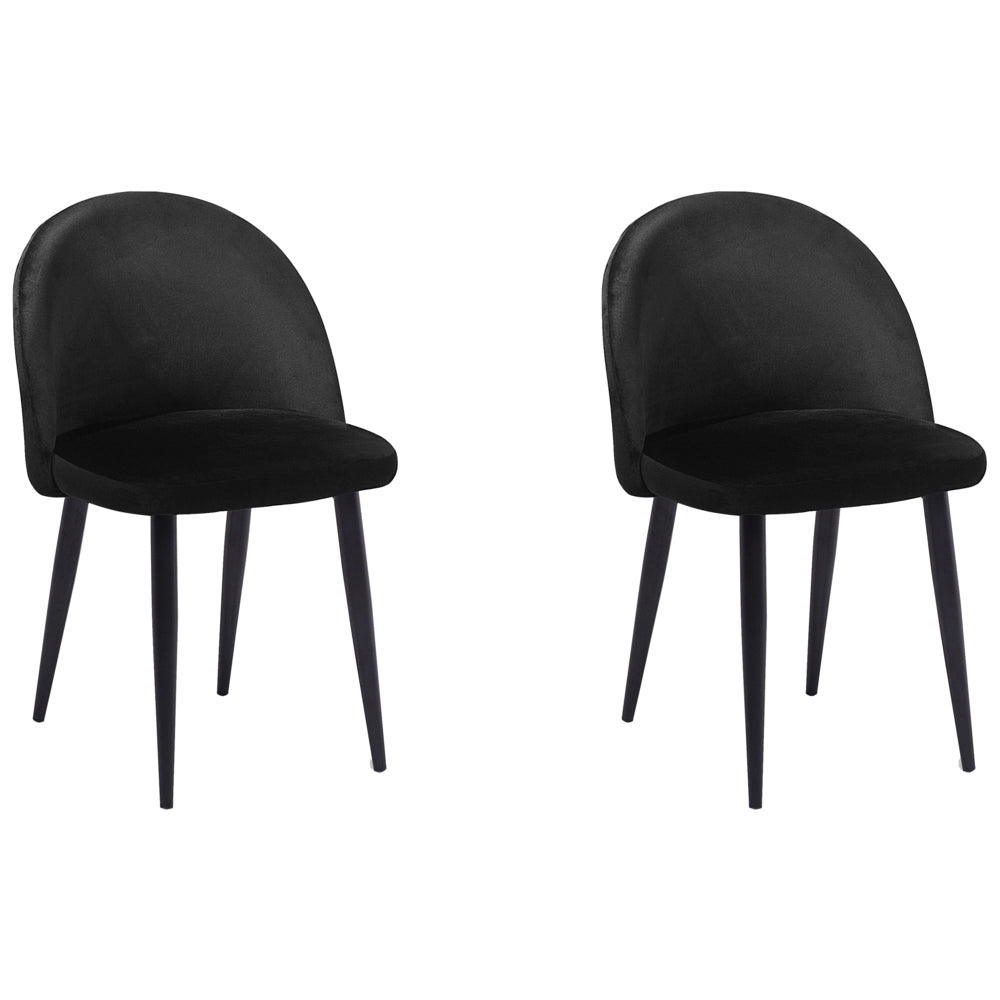 Set di 2 sedie da pranzo in tessuto di velluto Nero moderno design retrò gambe oblique nere