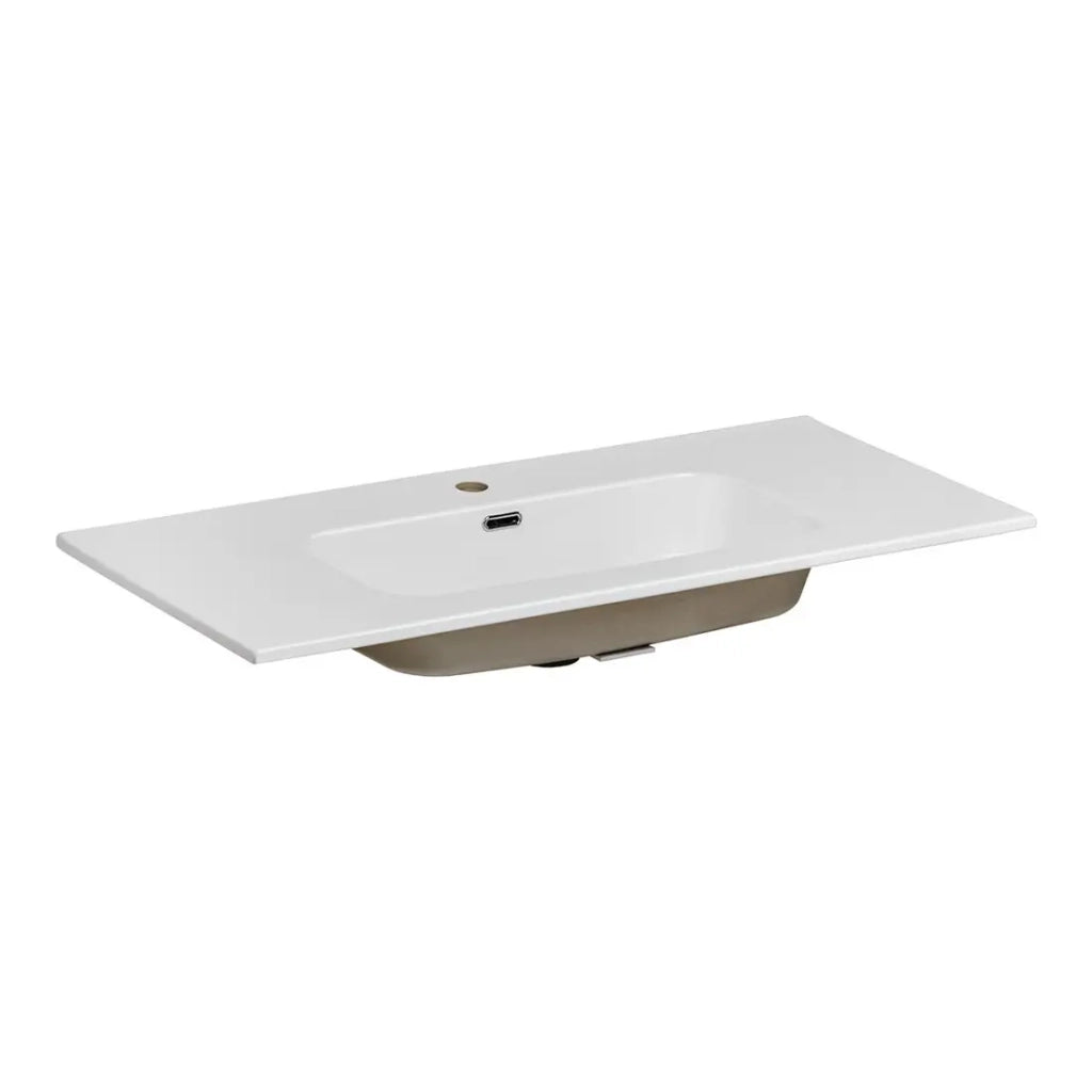 Lavabo da incasso KUBE 100 cm in ceramica bianca lucida