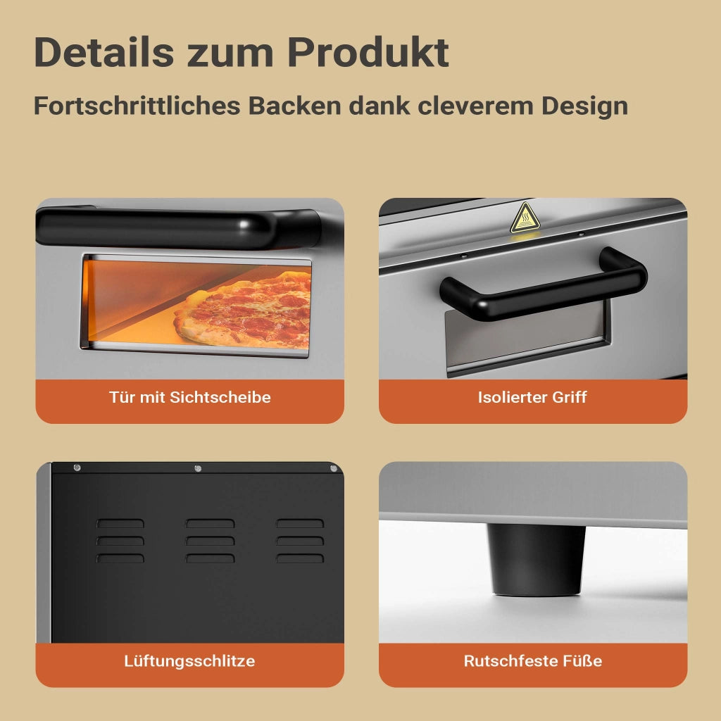 Forno pizza elettrico a 2 livelli, con pietra refrattaria in cordierite, 3000W, 350°C Fornetto pizza