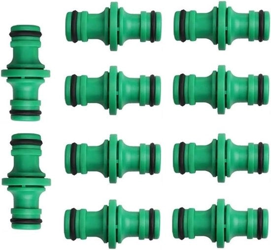 10 pezzi di connettori a doppio senso per allungatori di tubo per irrigazione esterna in verde per auto e irrigazione esterna - duraturo e pratico