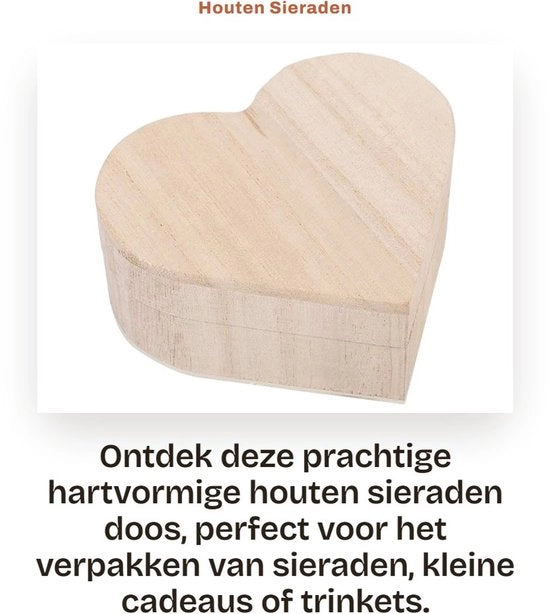 Scatola per gioielli a forma di cuore - Cassa di conservazione con coperchio - Scatola di conservazione in legno - Scatola decorativa - 10x9x4.2cm - Materiale duraturo