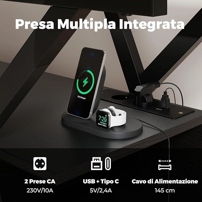 Mobile Porta TV per Schermo fino a 65'', Tavolo per TV con Luci LED Regolabili, Stazione di Ricarica e Telecomando, Consolle Media a 3 Ripiani con Cassetto per Soggiorno, 140x40x54cm (Nero)