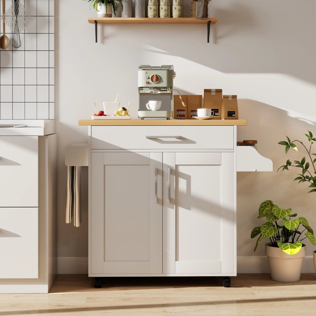 Carrello da cucina mobile per sala da pranzo e soggiorno, Carrello da cucina mobile con ruote universali bloccabili Bianco-Carrelli