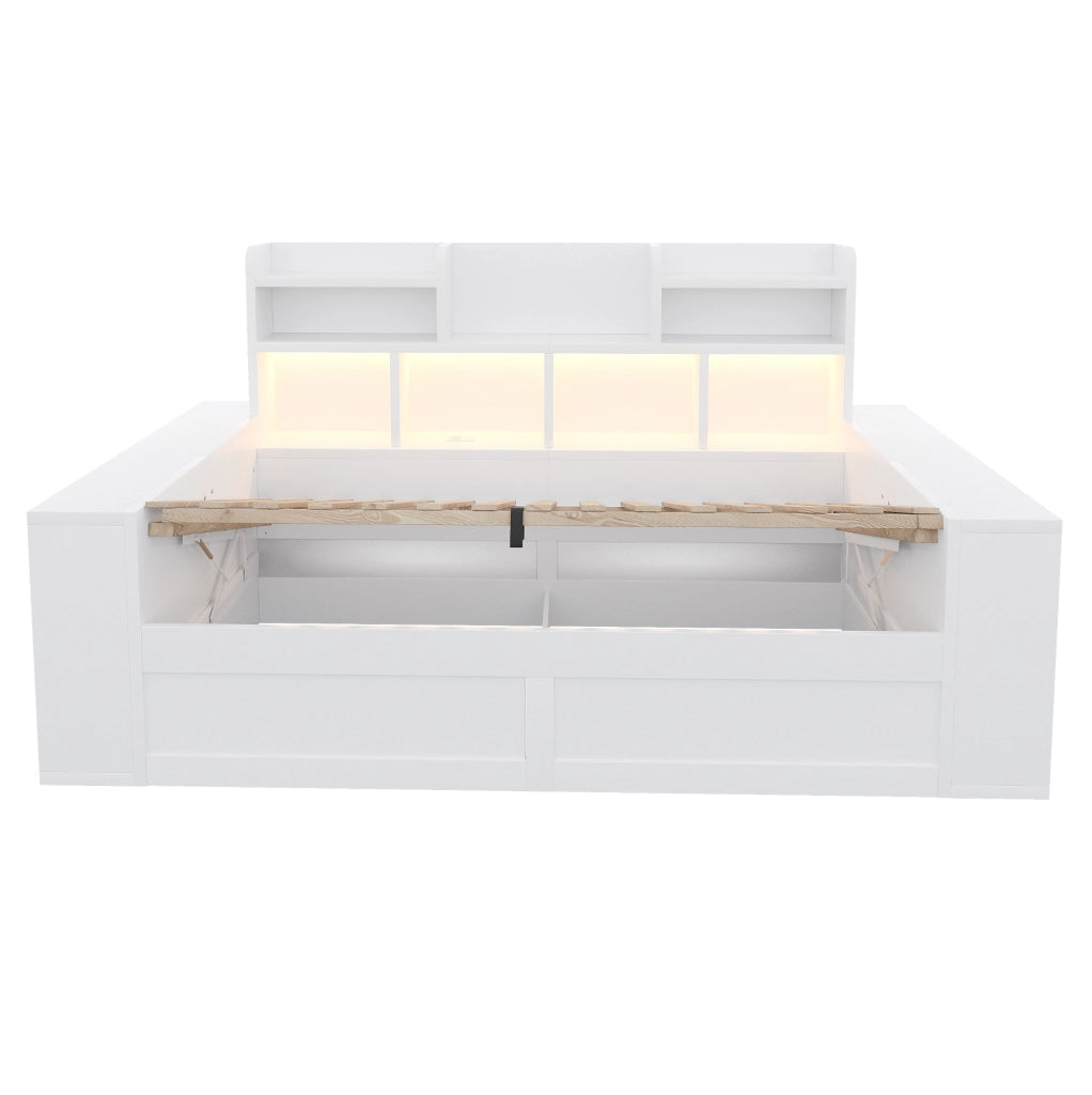 Divano letto 90x200 cm con contenitore idraulico, LED e prese bianco