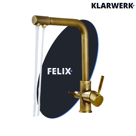 Felix |rubinetto a 3 vie in ottone dorato retrò per l'acqua potabile|osmosi vintage in acciaio inox la cucina|miscelatore - 360° filtro 3 connessioni