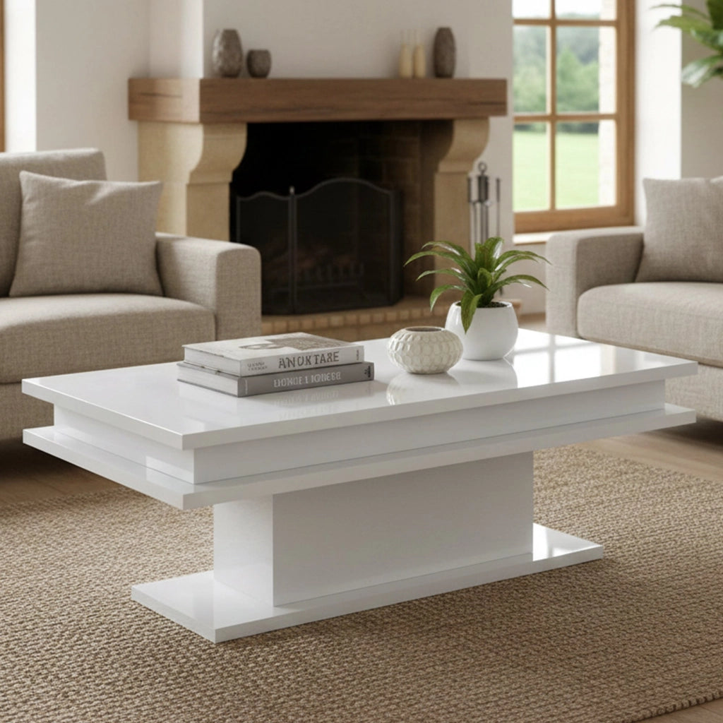 Tavolino da Aboronzi, Made in Italy, Tavolo basso da salotto portariviste, cm 100x55h42, Bianco lucido