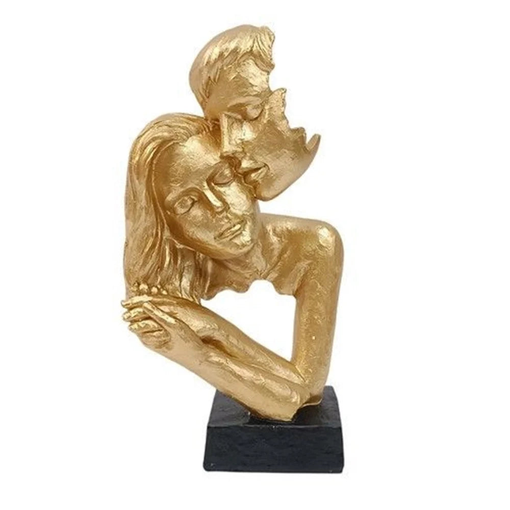 Trade Shop - Scultura Coppia Abbraccio Con Bacio H28,5cm Oro Statua Decorativa Arredo Soggiorno 673614 -