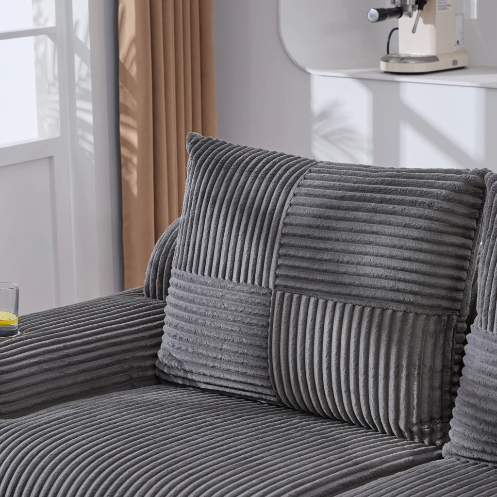 Divano modulare a 2 posti in corduroy grigio scuro; 200x99x80 cm con portabicchiere e tasca laterale