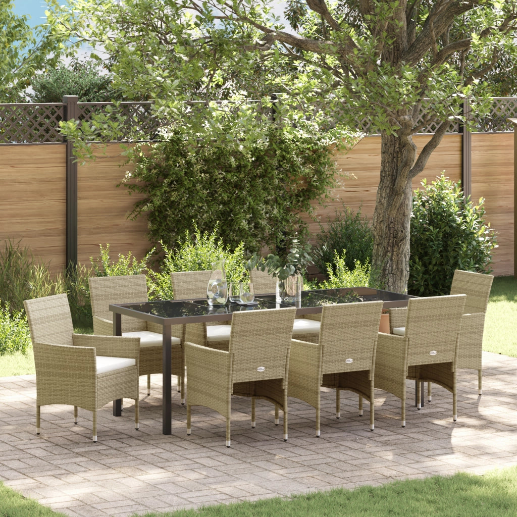 Set da Pranzo da Giardino 9 Pezzi Beige Rattan Multifunzionale